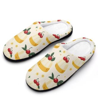 Generic Cute Pudding with Cherries Fashion Cotton Slippers for Women Memory Foam House Slippers Non-Slip House Bedroom Shoes