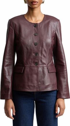 Bagatelle Peplum Leather Jacket in Rubbed Wineberry at Nordstrom, Size X-Large