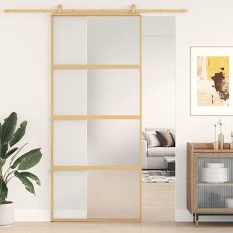 Berkfield Home Sliding Door Gold 90x205 cm Frosted ESG Glass & Aluminium