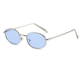 Generic Metal Sunglasses For Men And Women Small Frame Commuter Driving Sun Glasses(Blue)