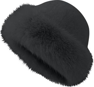 Generic Faux Fur Hat for Women Thick Russian Style Winter Warm Earmuff Hats Elegant Soft Plush Fluffy Windproof Hats Thermal Fleece Furry Hat for Skiing Skati