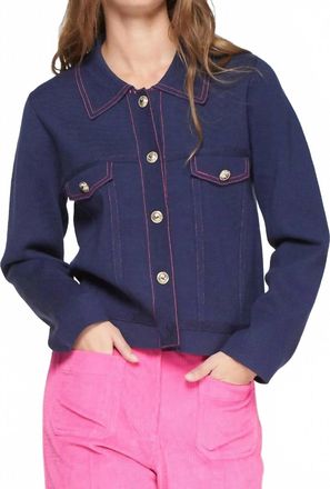 Vilagallo Womens Pespunte Vaquero Punto Cardigan In Navy Pink