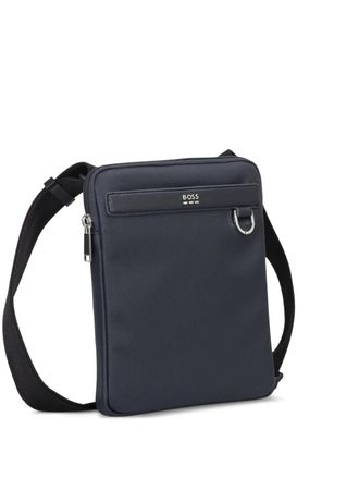 BOSS textured zip-fastening messenger bag - Blue