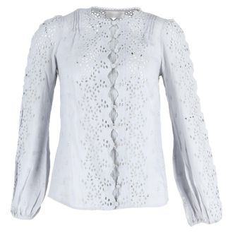 Zimmermann Iris Broderie Anglaise Long Sleeve Top in Light Blue Linen