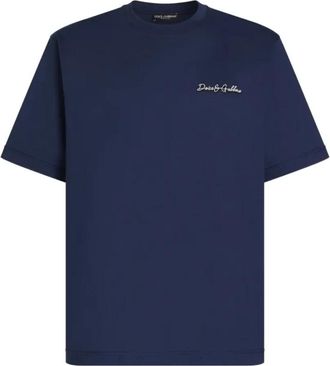 Dolce & Gabbana Jersey T-shirt met Logo - Heren - T-shirts - Blauw - XS - Katoen - Tops
