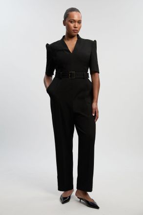 Karen Millen Womens Plus Size Structured Crepe Forever Belted Jumpsuit - Black - Size 20 UK
