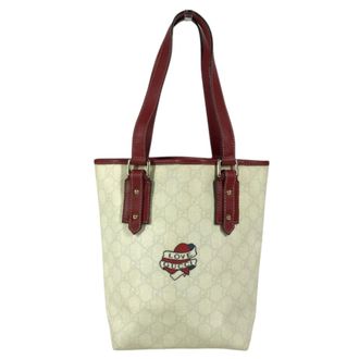 Gucci Red Color White Gg Supreme Leather Shoulder Bag Tote Bag (Pre-Owned)