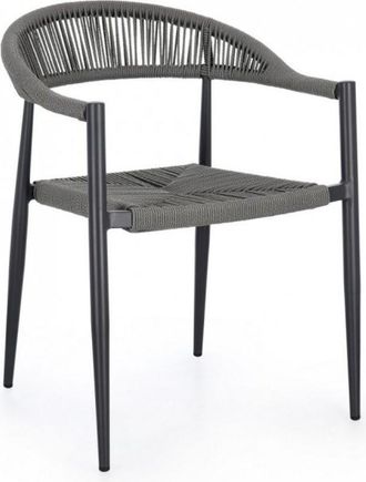 Konte Design Lote de 4 sillas de aluminio antracita y fibra tejida gris