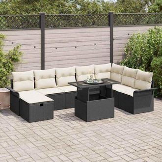vidaXL Vidaxl - Conjunto De Sof&aacute; De Jard&iacute;n Con Coj&iacute;n 9 Pcs Negro Polirat&aacute;n