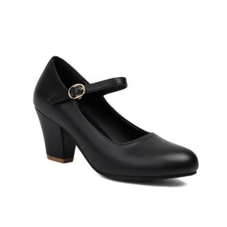 Generic Womens PU Leather Suede Mary Jane Pumps Adjustable Gold Buckle Ankle Strap Round Toe Chunky Block Heel Non Slip Durable Comfortable Fashion Daily Shoe