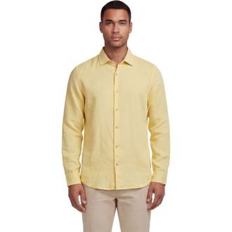 Lords of Harlech Uomo Solid Long Sleeve Fine Linen Shirt in Laurent Mellow at Nordstrom, Size Medium