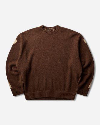 KAPITAL Men s 5G Wool Bone Crewneck Sweater Brown