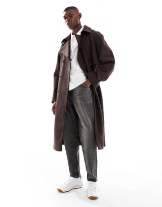 Asos Cappotto oversize effetto lana marrone scuro