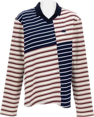 Wales Bonner Pointed Collar V-Neck Sweater With Stripe Pattern