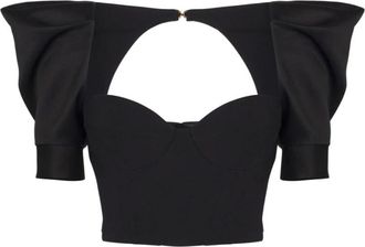 Elisabetta Franchi Crepe and Duchesse Top - Dames - Blouses - Zwart - XS - Polyester - Overhemden