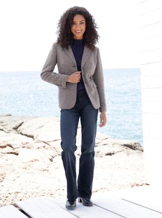 Heine Jackenblazer HEINE Blazer, Damen, Gr. 42, blau (marine, sesam, gemustert), 80% Polyester, 20% Wolle, Blazer Jackenblazer