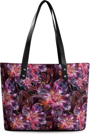 Generic Psychedelic Trippy Purple Flowers Tote Bags for Women Cute Shoulder Purses Handbags