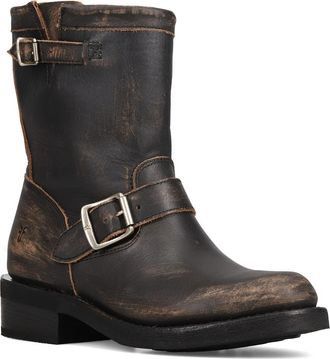 Frye Viv Short Engineer Boot in Distressed Black at Nordstrom, Size 6.5