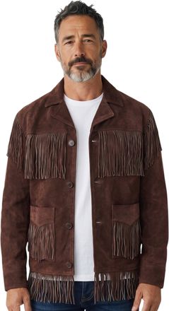 Infinity Leather Mens Western Retro Brown Cowboy Suede Leather Fringe Jacket - Braga