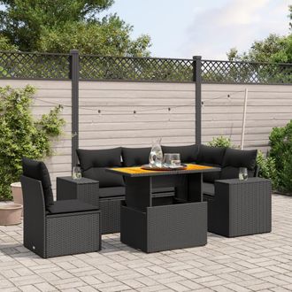 vidaXL Set De Sof&aacute;s De Jard&iacute;n 6 Piezas Y Cojines Rat&aacute;n Sint&eacute;tico Negro Vidaxl