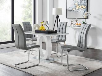 Furniturebox Giovani Grey White Modern High Gloss & Glass Dining Table & 4 Murano Chairs Set