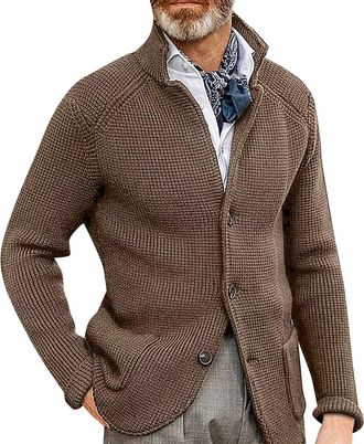 Generic IQYU Mens Cardigan with Stand-Up Collar Made of Wool, Knitted Jumper Winter, Suit Jumper with Thick Needle Thickened, Leisure Jacket Men, Cardigan Spo
