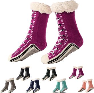 Generic Ultra-Thick Cashmere Slipper Socks for Women, Non-Slip Home Socks (Dark Purple)