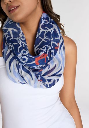 Laura Scott Loop LAURA SCOTT, Damen, blau (marine, wei&szlig;), Web, Polyester, bedruckt, gemustert, Modet&uuml;cher Loop, Sommer Schal im maritimen Design