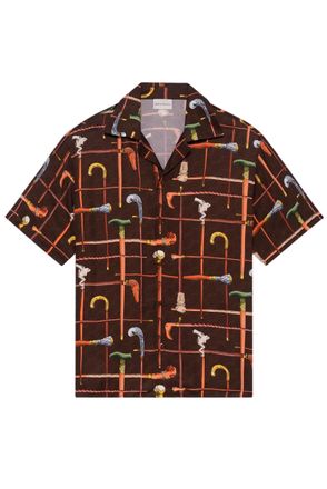 Dr&ocirc;le de Monsieur Short-Sleeved Viscose Shirt with Artistic Cannes Print
