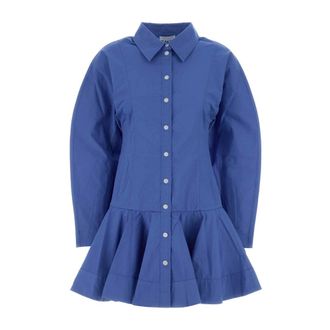 Ganni Shirt Dresses, female, Blue, Size: S Cotton Poplin Mini Shirt Dress