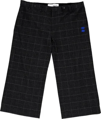 Off-white Checkered Wide Leg Trousers in Black Wool