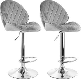Elama 2 Piece Diamond Tufted Velvet Material Adjustable Bar Stool in Gray at Nordstrom