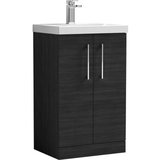 Nuie Nuie - Arno Floor Standing 2-Door Vanity Unit with Basin-1 500mm Wide - Black Woodgrain