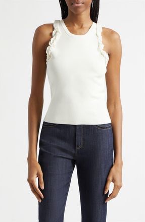 Cinq &agrave; Sept Ruffle Tank in Ivory at Nordstrom, Size Xx-Small