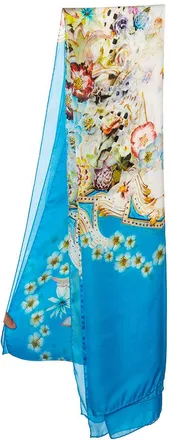 Roberto Cavalli Blue Floral Printed Silk Stole