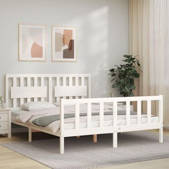 Berkfield Home Bed Frame with Headboard White 160x200 cm Solid Wood