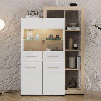 Dmora Vitrina Niel, Mueble Exhibidor 3 Estantes, 4 Puertas, Con Patas, Puerta Y Estante De Vidrio, 113x35x157h Cm Roble Marr&oacute;n