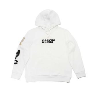 Calvin Klein Mens Long Sleeve Nyc Triple Logo Crew Neck Hoodie In Brilliant White