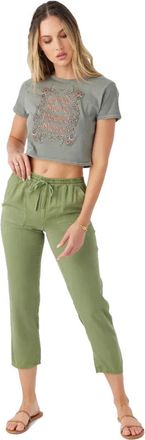 O'Neill Francina Pants Womens Oil Green Drawstring Waist Cropped FROG510