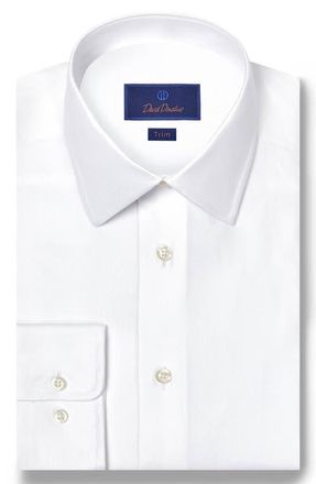David Donahue Trim Fit Cotton & Silk Dress Shirt in White at Nordstrom, Size 17.5 - 36