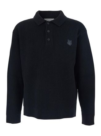 Maison Kitsun&eacute; Black Shirt Collar Sweater