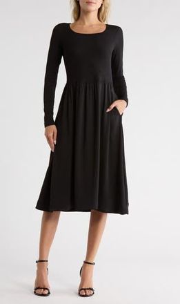 Melrose and Market Long Sleeve Fit & Flare Midi Dress in Black at Nordstrom Rack, Size X-Large