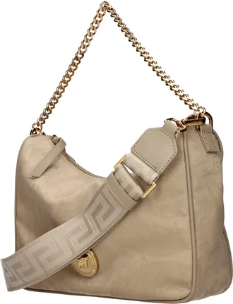 Versace Womens Quilted Fabric Shoulder Bag Beige