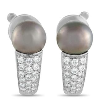 Boucheron Pre-Owned Boucheron 18K White Gold 0.35ct Diamond and Black Pearl Clip On Earrings 4942