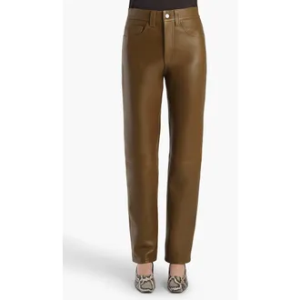 Khaite Callum Tapered Lambskin Leather Pants in Dark Olive at Nordstrom, Size 4