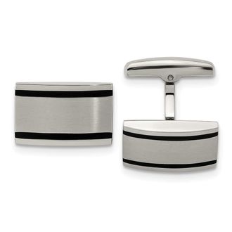 Diamond2Deal Stainless Steel Brushed and Polished Black Rubber Rectangle Cufflinks