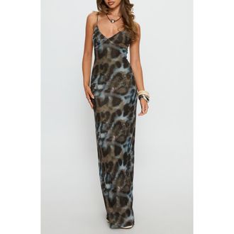 Princess Polly Saphrona Print Sleeveless Maxi Dress in Leopard at Nordstrom, Size 12