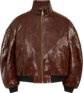 Willy Chavarria Quilted Leather Bomber Jacket - Brown - L