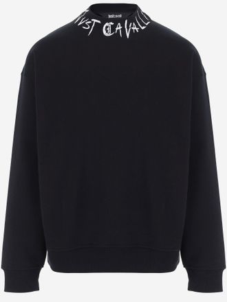 Just Cavalli Crew Neck Cotton Sweatshirt with Logo Print