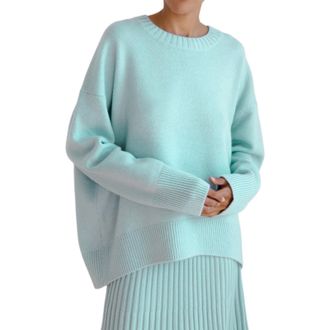Generic Cashmere Jumpers Ladies Womens Fall and Winter Knit Crew Neck Loose Solid Color Sweater Cold Shoulder Jumpers for Women UK Deals Holiday Essentials Lo